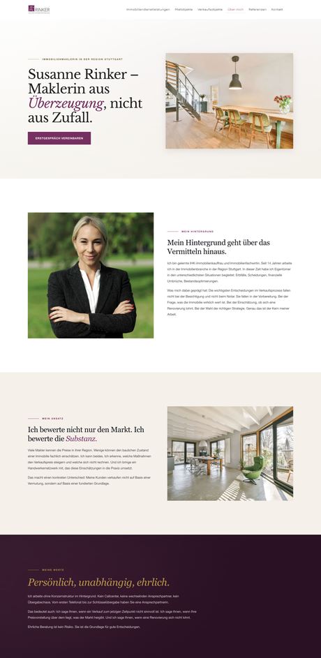 Website Rinker Immobilienvermittlung, Über mich